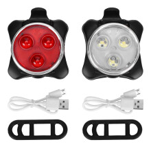 Outdoor Bicycle Waterproof COB 3 LED USB Rechargeable 4 Modes Bike Night rideFront Lamp & Rear Tail Light(Black)