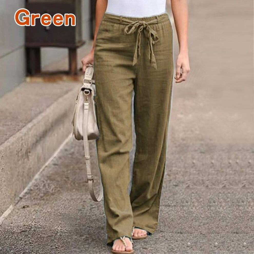 (green, M) Women's Polyester Cotton Casual Pants with Elastic Waist
