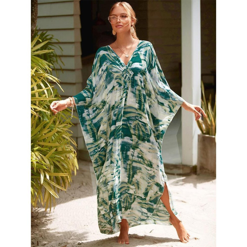 (amazon, One Size) Edolynsa Sexy Zebra Striped Bikini Cover-ups Casual V-neck Side Split Summer Beach Dress Women Beach Wear Swim Suit Cover Up Q1297