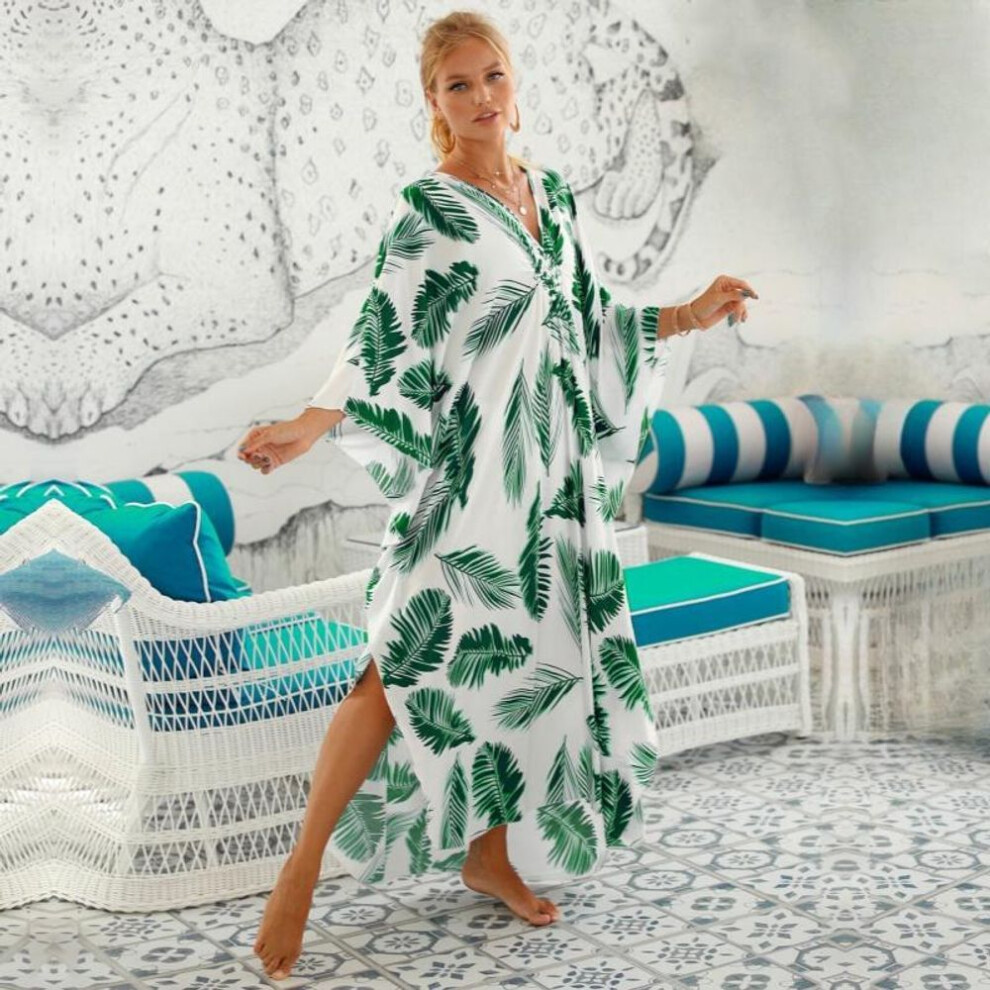 (green, One Size) EDOLYNSA Sexy Zebra Striped Bikini Cover-ups Casual V-neck Side Split Summer Beach Dress Women Beach Wear Swim Suit Cover Up Q1297