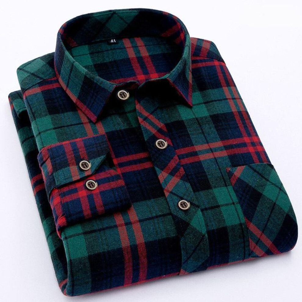 (green, XXL) Men Casual Shirts Long Sleeve Chemise Homme Male Check Shirts Winter Cotton Top Overcoat