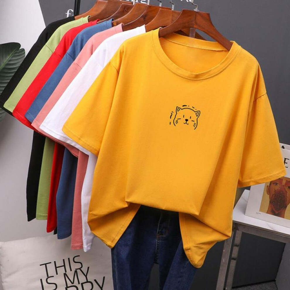 (yellow, 4XL) TWINFLAMES Kawaii Summer T Shirt Women Oversized Soft Tees Cotton Loose Bouses Tops