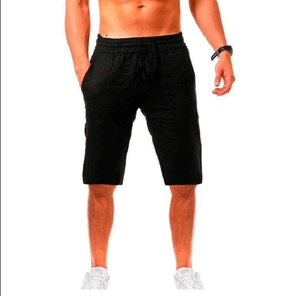 (black, M) New Men's Cotton Linen Shorts Pants Male Summer Breathable Solid Color Linen Trousers Fitness Streetwear S-3xl