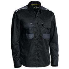 (Black, 5XL) Bisley FLX & MOVE Stretch Work Shirt Durable, Reflective