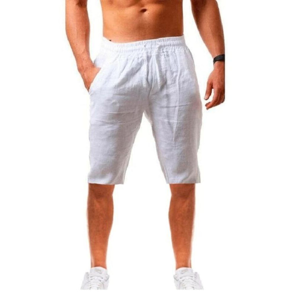 (white, XL) New Men's Cotton Linen Shorts Pants Male Summer Breathable Solid Color Linen Trousers Fitness Streetwear S-3xl