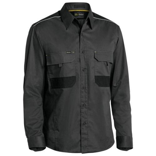 (Charcoal, 5XL) Bisley FLX & MOVE Stretch Work Shirt Durable, Reflective