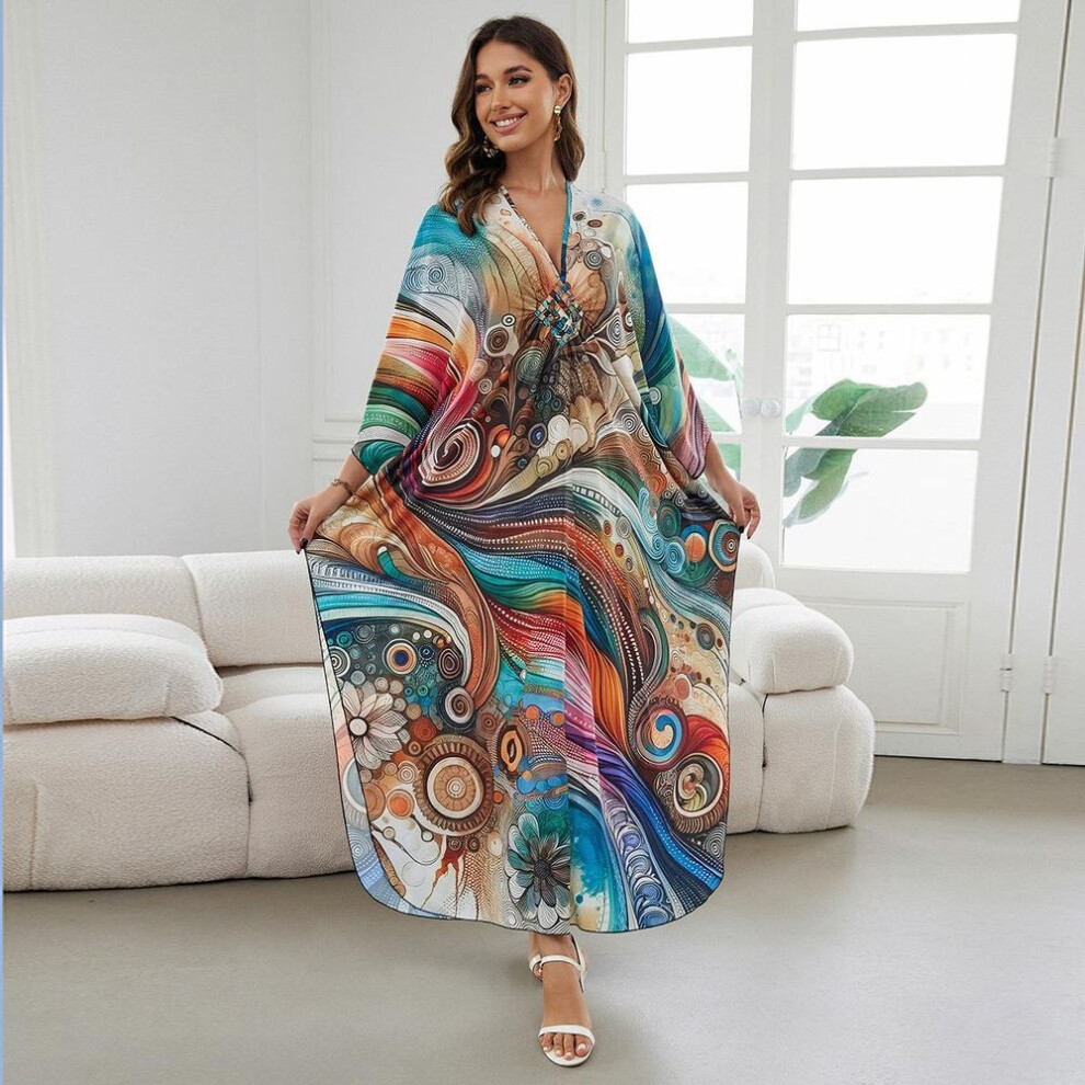 (straw, One Size) Beach Kaftans For Women Printed Maxi Dresses Cover Ups For Swimwear Summer Vacation Bathing Suits Factory Supply Big Sales