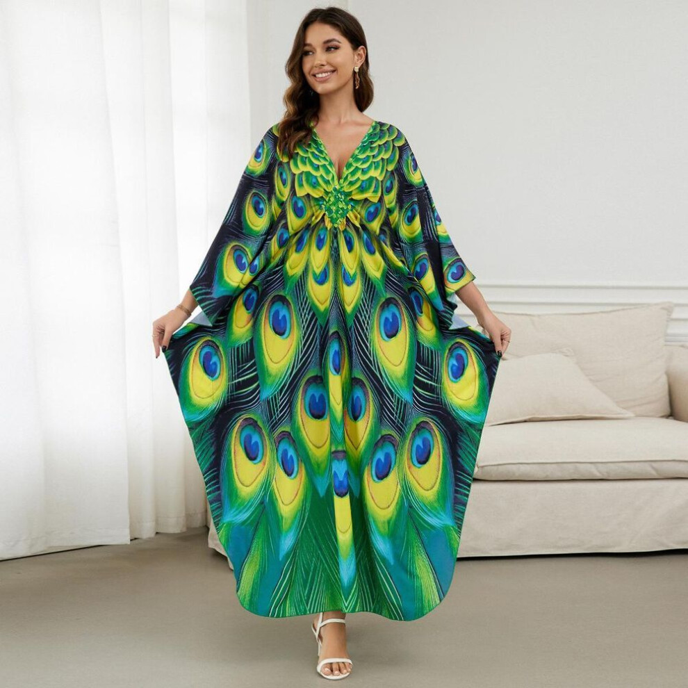 (ufo green, One Size) Beach Kaftans for Women Printed Maxi Dresses Cover Ups for Swimwear Summer Vacation Bathing Suits Factory Supply Big Sales