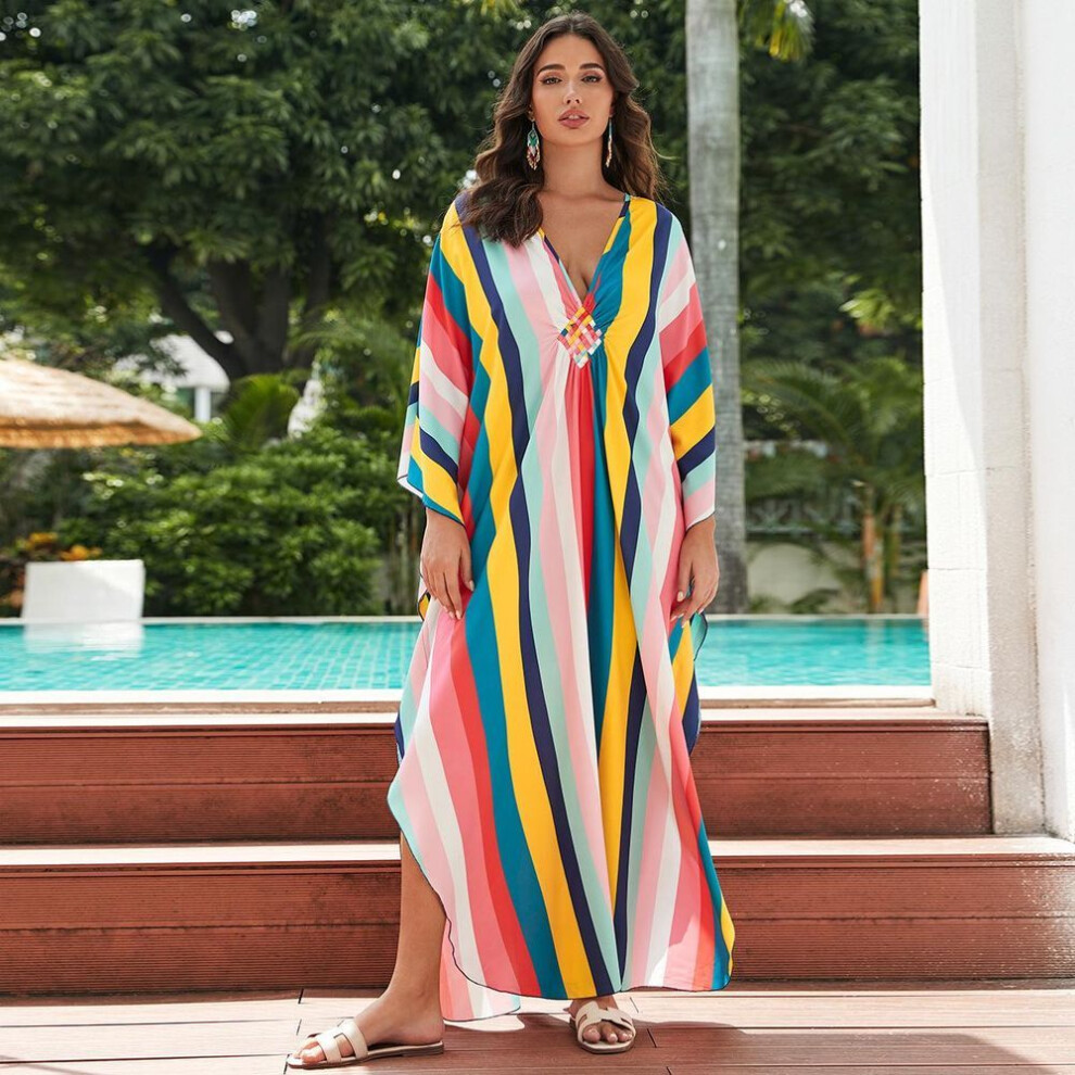 (black, One Size) Beach Kaftans for Women Printed Maxi Dresses Cover Ups for Swimwear Summer Vacation Bathing Suits Factory Supply Big Sales