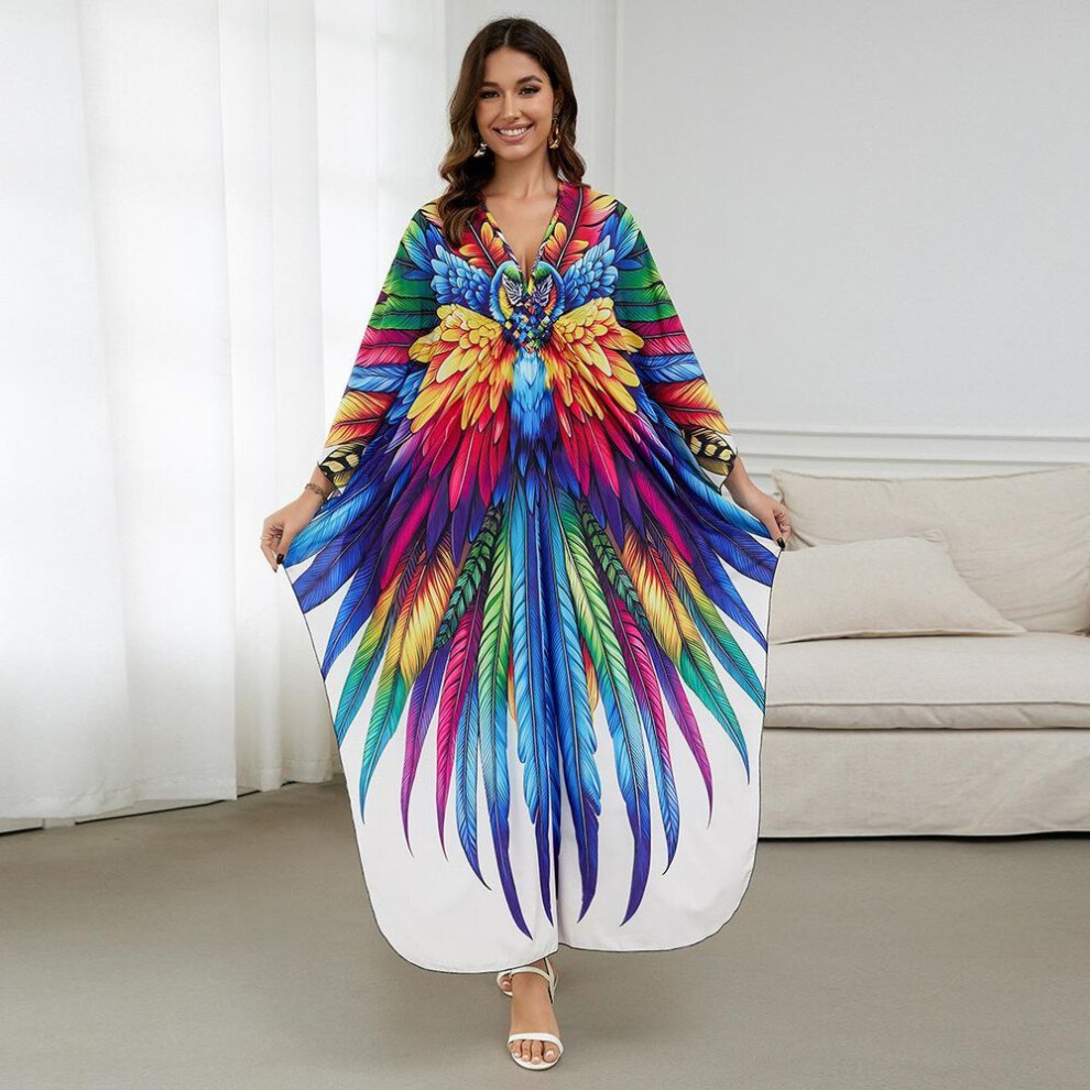(tea rose, One Size) Beach Kaftans For Women Printed Maxi Dresses Cover Ups For Swimwear Summer Vacation Bathing Suits Factory Supply Big Sales