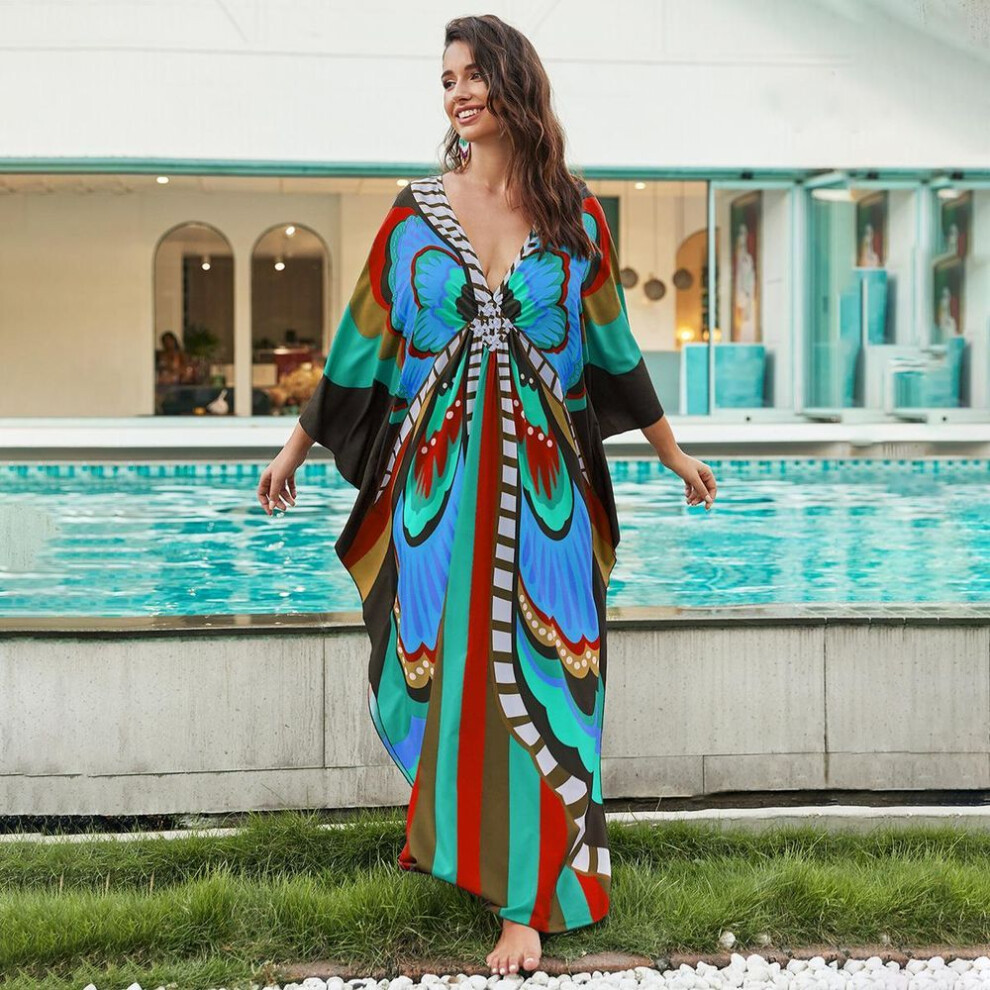 (pink, One Size) Beach Kaftans for Women Printed Maxi Dresses Cover Ups for Swimwear Summer Vacation Bathing Suits Factory Supply Big Sales