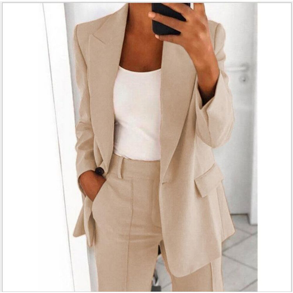 (beige, XXL) New Fashion Women Suit Plus Size Suit Lapel Slim Cardigan Temperament Suit Jacket Women Coat