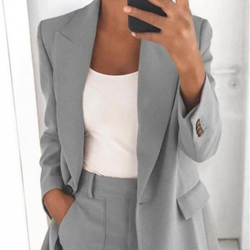 (grey, XXL) New Fashion Women Suit Plus Size Suit Lapel Slim Cardigan Temperament Suit Jacket Women Coat