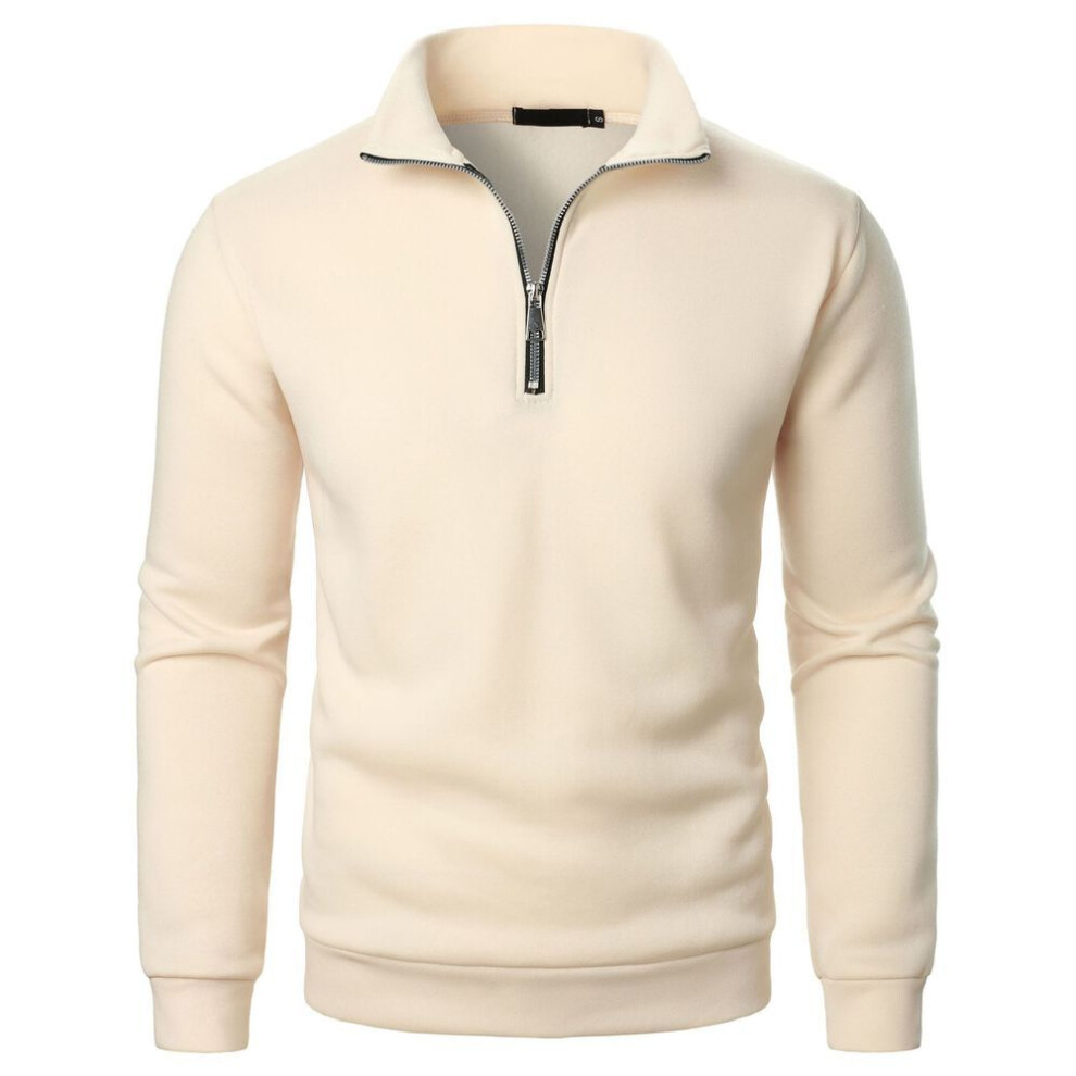 (apricot, L) Men Autumn Winter Mens Half Zipper Pullover Sweatshirt Turtleneck Raglan Long Sleeve Hoodies Warm Streetwear Business Coats   Yasheng