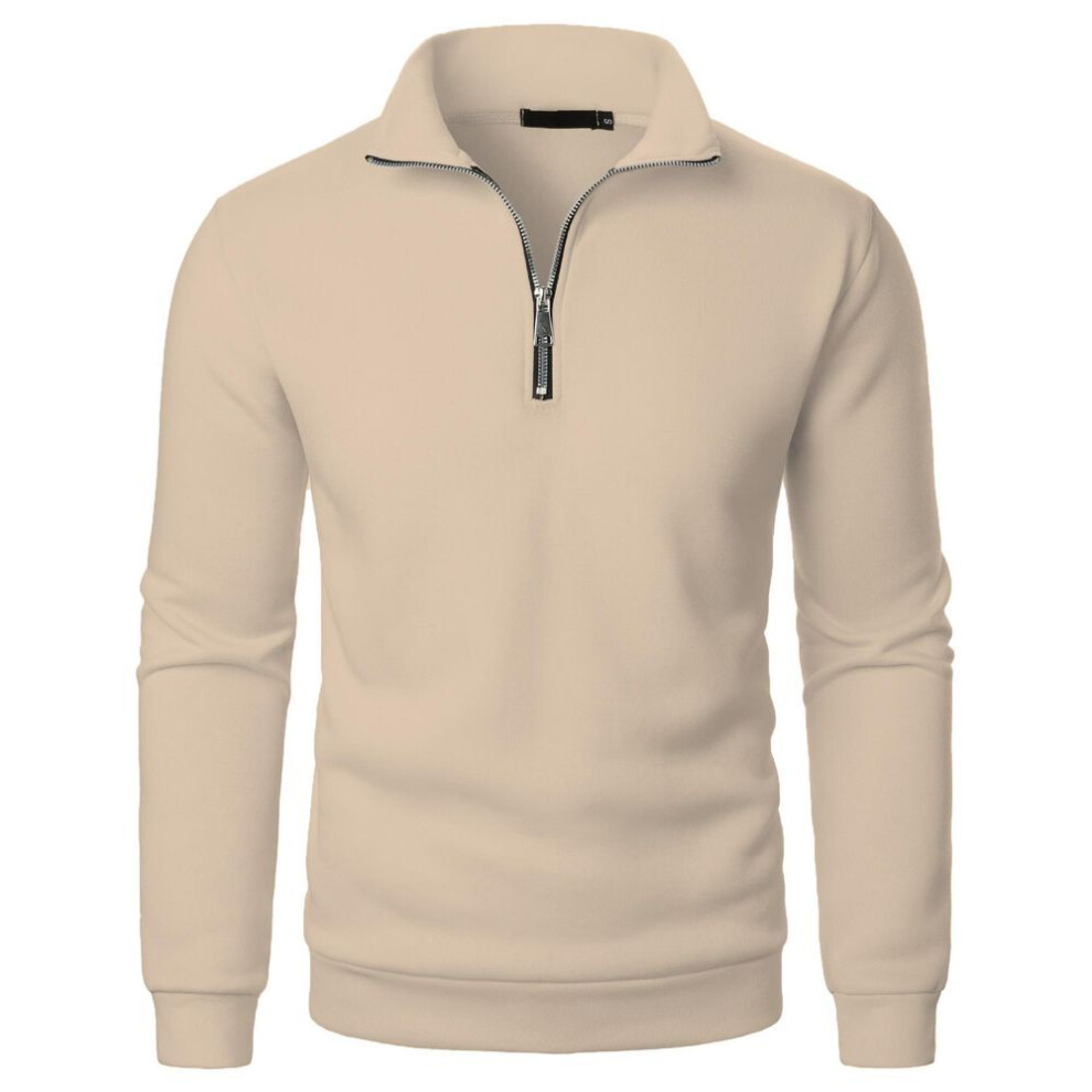 (khaki, 2XL) Men Autumn Winter Mens Half Zipper Pullover Sweatshirt Turtleneck Raglan Long Sleeve Hoodies Warm Streetwear Business Coats   Yasheng