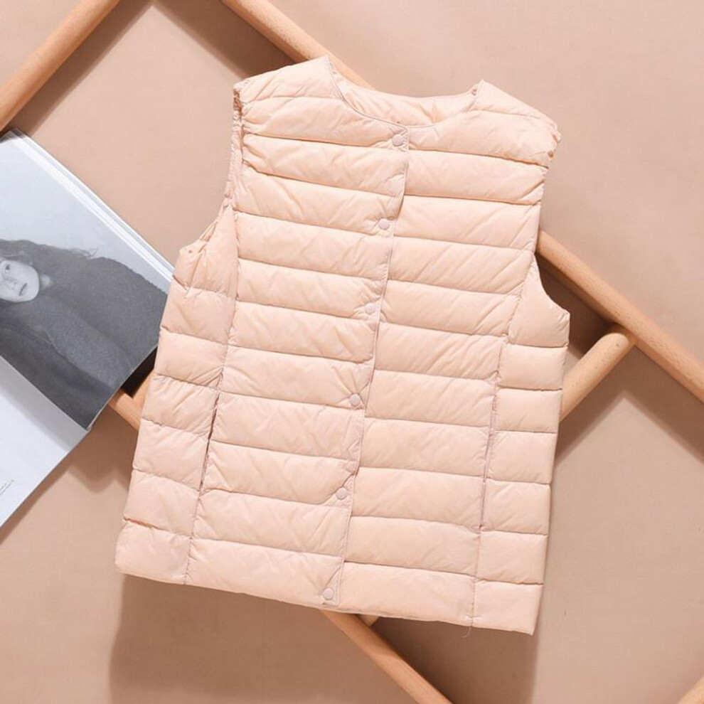 (pink, 2XL) Ultralight Down Vest Women Single-breasted Sleeveless Female Duck Down Waistcoat Puffer Feather Padded Warm Jacket
