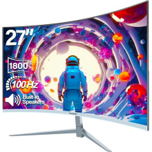 Curved Monitor 27 Inch 100Hz, PC Gaming Monitor with Speakers, AMD FreeSync Full HD 1080p Ultra-Thin Zero Frame Display for Home Office Business