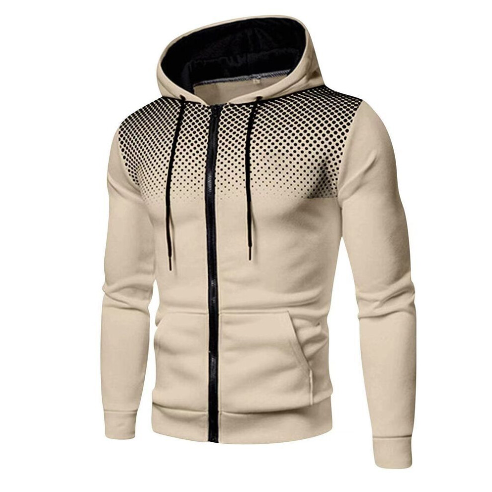 (khaki, L) Mens Hoodie Zip Up Hoodie Sweatshirt Graphic Zipper Pocket Polka Pot Print Sports Outdoor Casual Hoodies Slim Sweatshirts