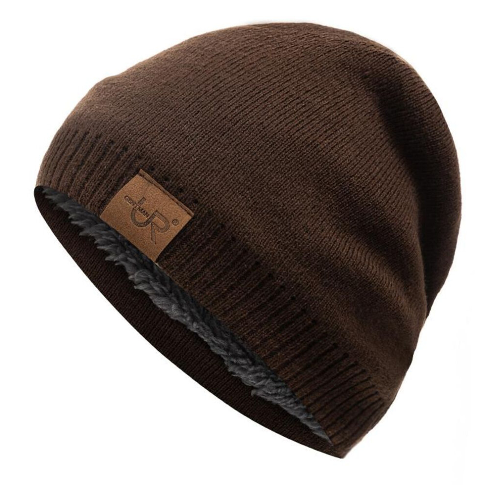 (coffee, 54cm-60cm) Unisex Winter Hats Solid Color Knitted Hats For Men And Women Outdoor Add Fur Lining Beanie Cap