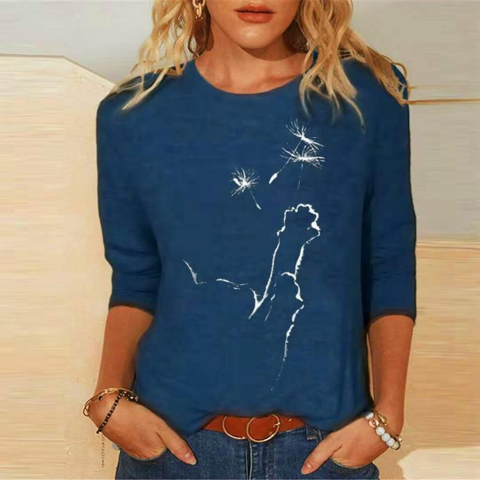 (blue,white, XXXXL) Women Clothes Spring Autumn Casual Pullovers Print Long Sleeve T-Shirts Ladies Fashion Tops