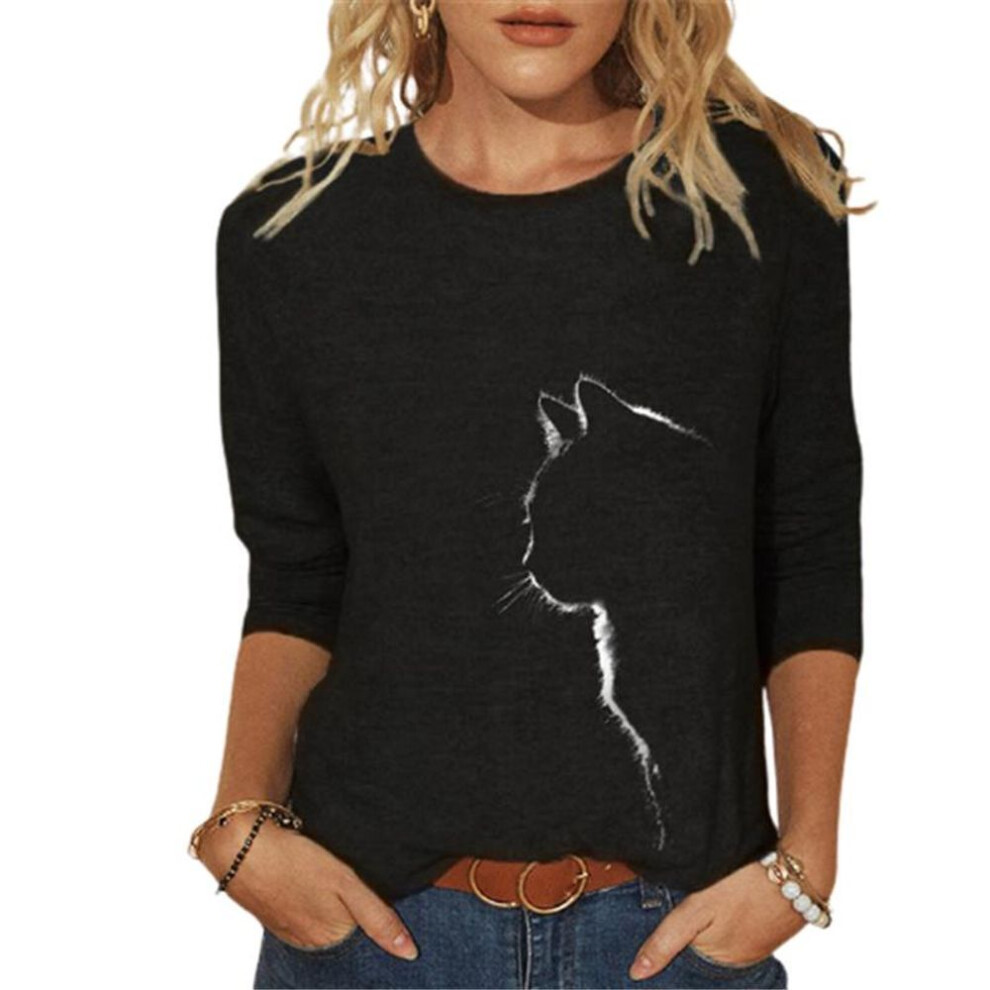(cool black, XXXXL) Women Clothes Spring Autumn Casual Pullovers Print Long Sleeve T-Shirts Ladies Fashion Tops