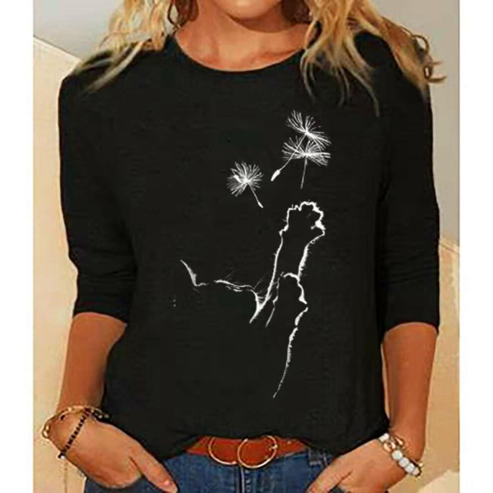 (black,black, XL) Women Clothes Spring Autumn Casual Pullovers Print Long Sleeve T-Shirts Ladies Fashion Tops