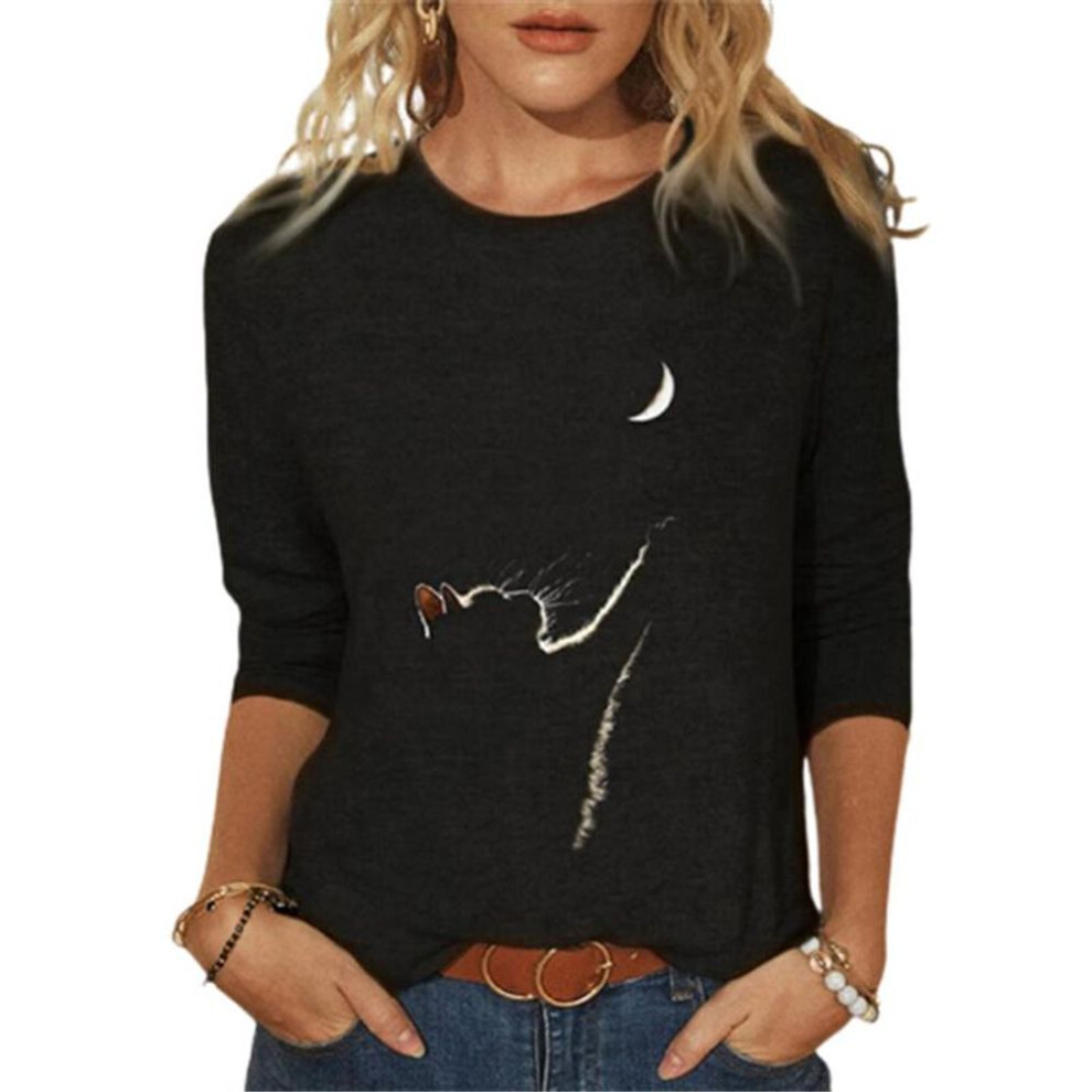 (black, S) Women Clothes Spring Autumn Casual Pullovers Print Long Sleeve T-Shirts Ladies Fashion Tops