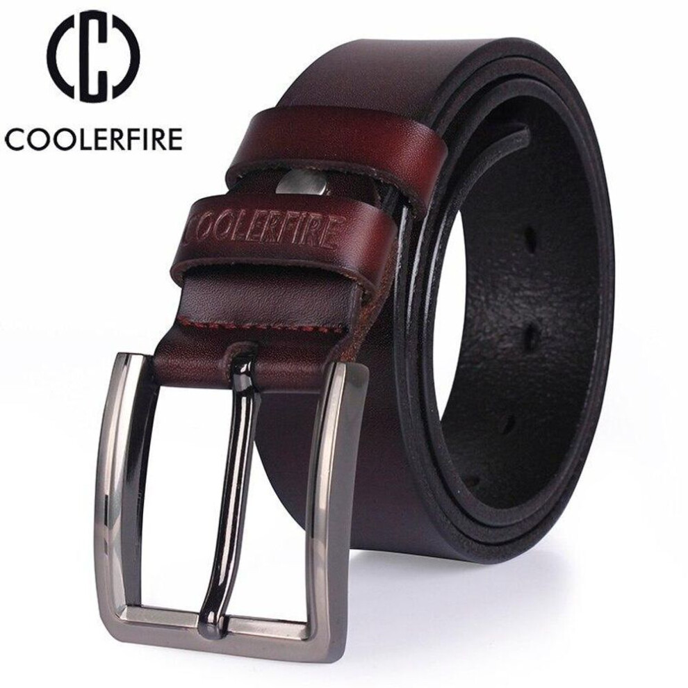 (brown, 125cm) cowhide genuine leather belts for men brand male pin buckle jeans cowboy Mens Belts Luxury Designer High Quality  Leather belt