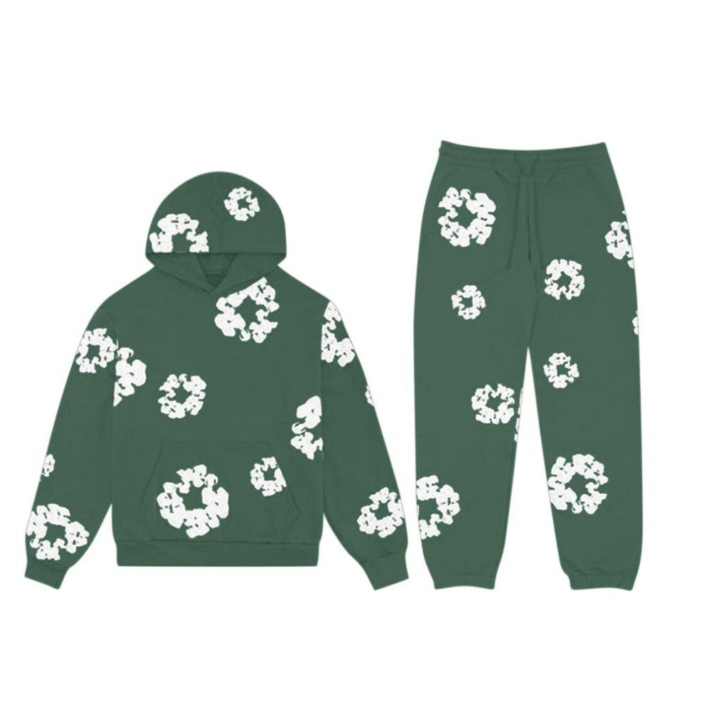 (green, M) Women's Hooded Athletic Tracksuit Unisex Two-piece Running Clothing Long Sleeve Pullover Hoodie Sweatshirt + Track Pants Set