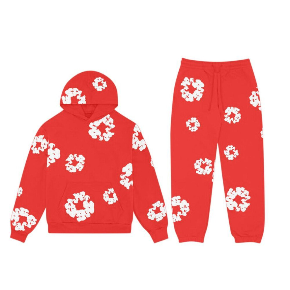 (red, S) Women's Hooded Athletic Tracksuit Unisex Two-Piece Running Clothing Long Sleeve Pullover Hoodie Sweatshirt + Track Pants Set