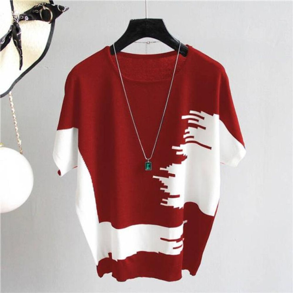 (red, L) Summer Women Pullover Thin Rib Knitted Femme Tops