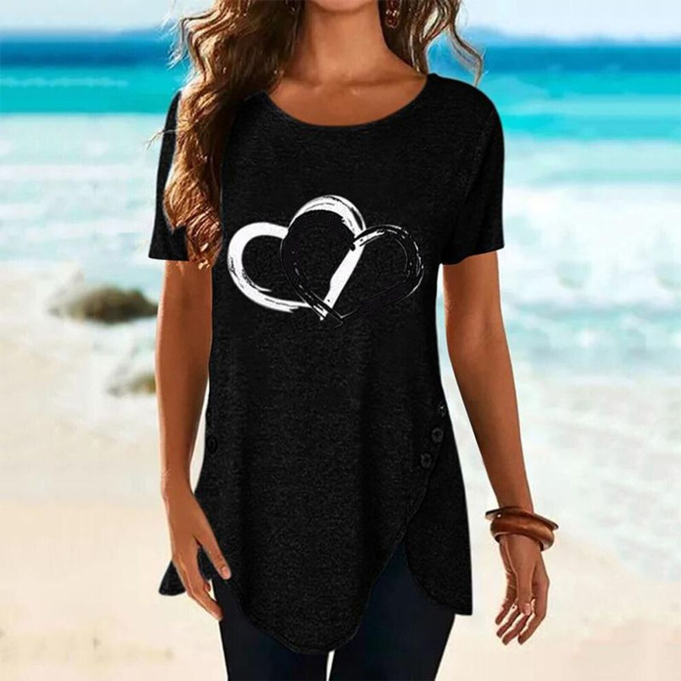 (black, M) Womens Plus Size Summer Tunic Tops Short Sleeve T-shirt Ladies Button Blouse Tee