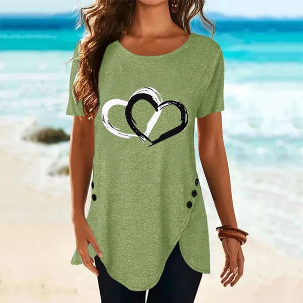 (green, M) Womens Plus Size Summer Tunic Tops Short Sleeve T-shirt Ladies Button Blouse Tee
