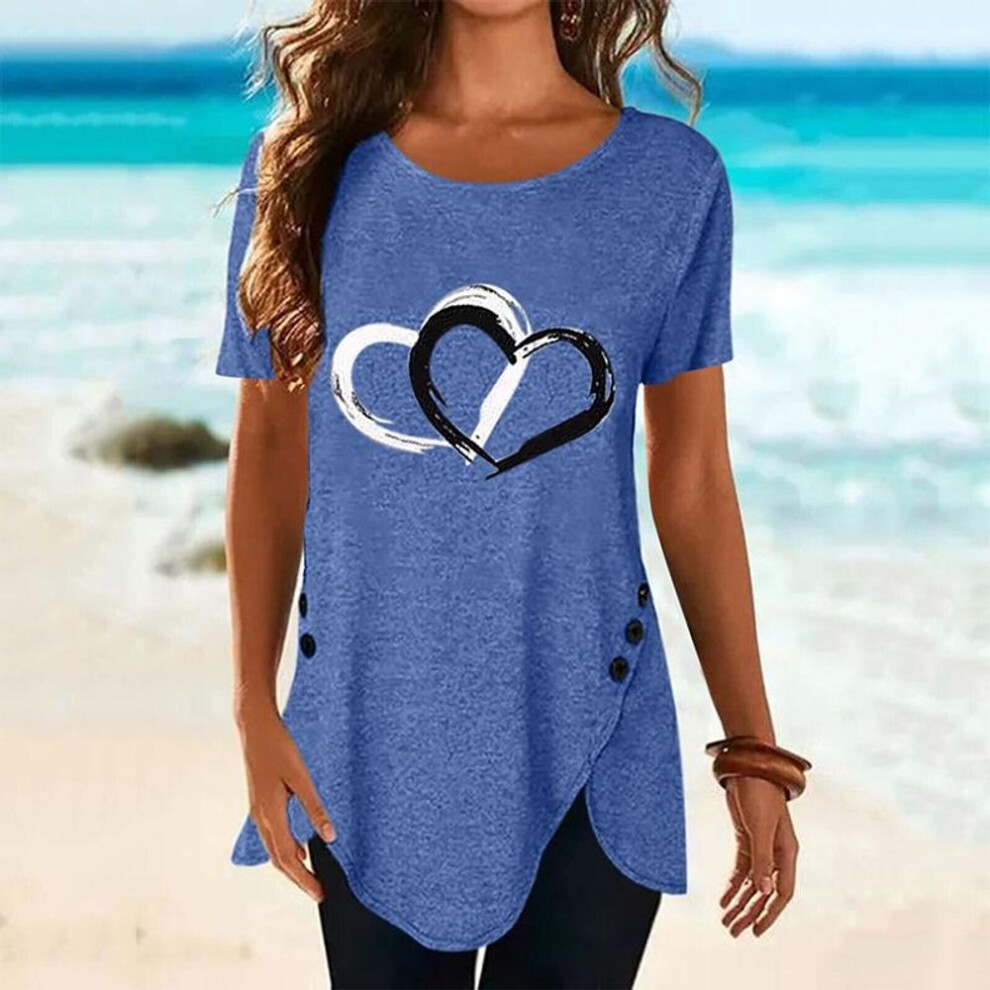 (blue, M) Womens Plus Size Summer Tunic Tops Short Sleeve T-shirt Ladies Button Blouse Tee