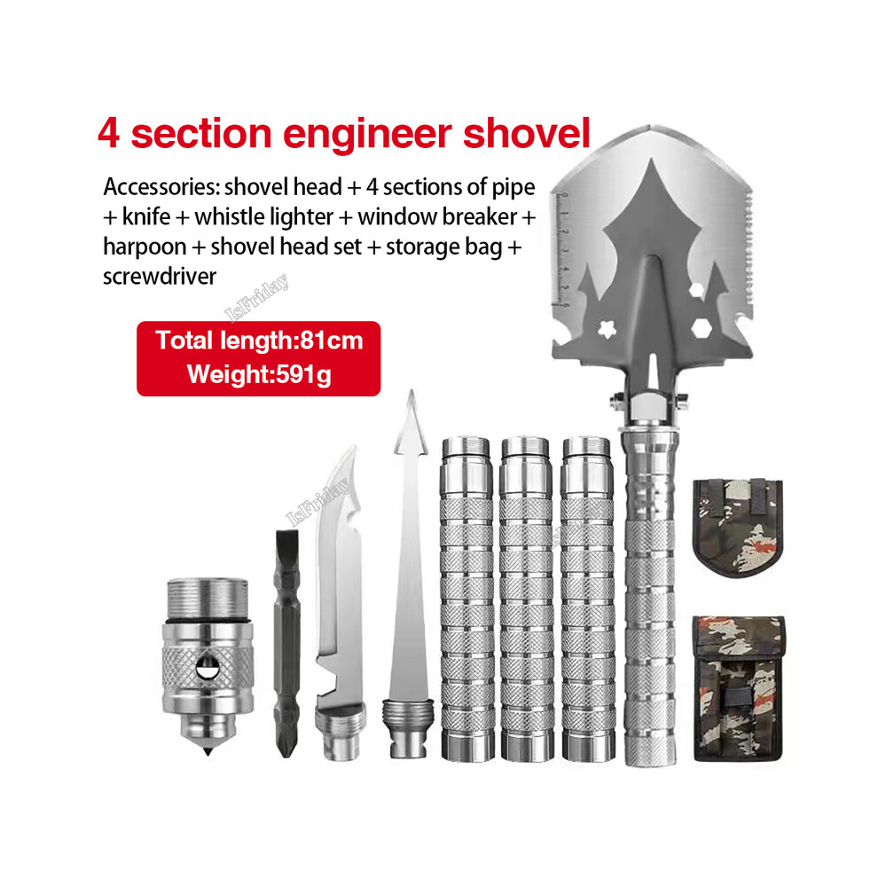 (4 section) Military Tactical Multifunction Shovel Outdoor Nuggets Tools Camping Survival Folding Spade Tool Car Equipment Snow Shovel