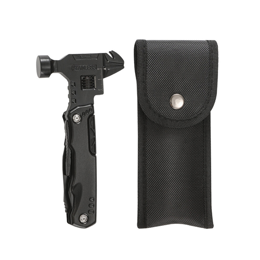 (Black) Outdoor knife pliers EDC tool Black multi-functional adjustable wrench combination universal folding