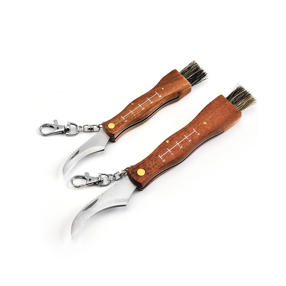 (2 pcs set) Mini Mushroom Knife Stainless Steel Wooden Handle Sharp Camping Hunting Survival Multifunctional Folding Barbecue tool