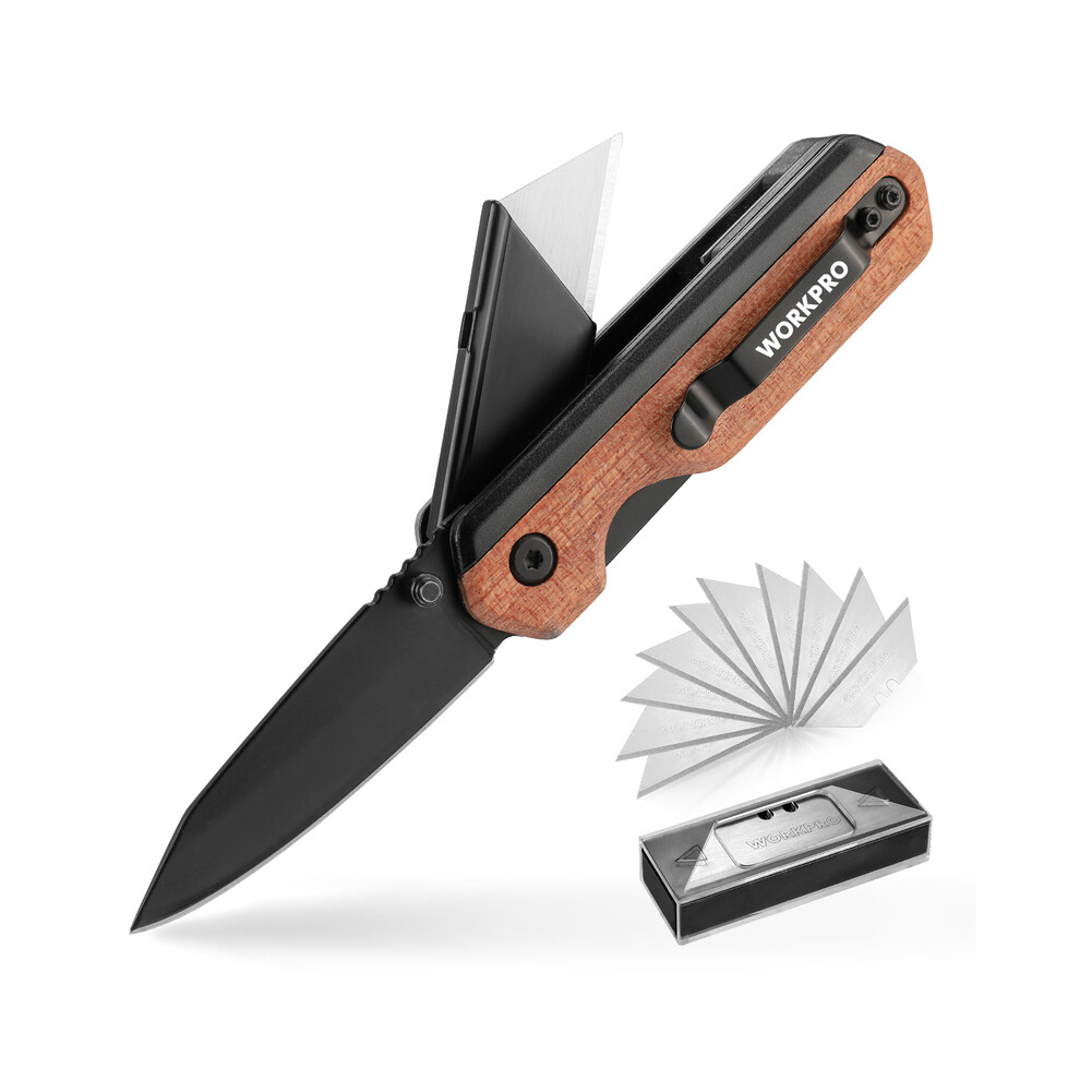 (W010056AS) WORKPRO Multifunction Folding Knife Portable Pocket Knife Electrician Utility Knife With 10PC Blades Paper Cutter DIY Hand
