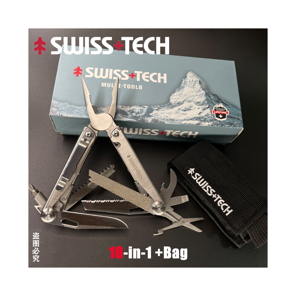 (18 in 1) SwissTech Folding Multitool Pliers Multi-functional Combination Tool Pliers Folding Scissors EDC Outdoor Equipment