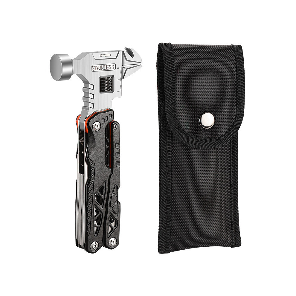 (black) Outdoor camping multifunctional round head hammer stainless steel folding nail hammer pliers emergency vehicle combination