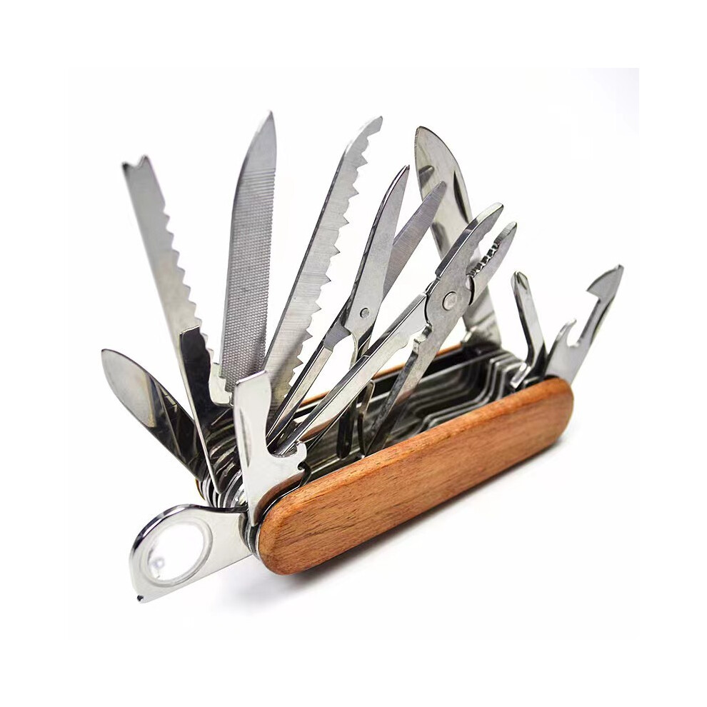 (wood color) Folding Knife 30 Basic Functions Swiss 91mm  EDC Multi Tool  Army Knives Military Pocket Hunting Outdoor Camping Survival