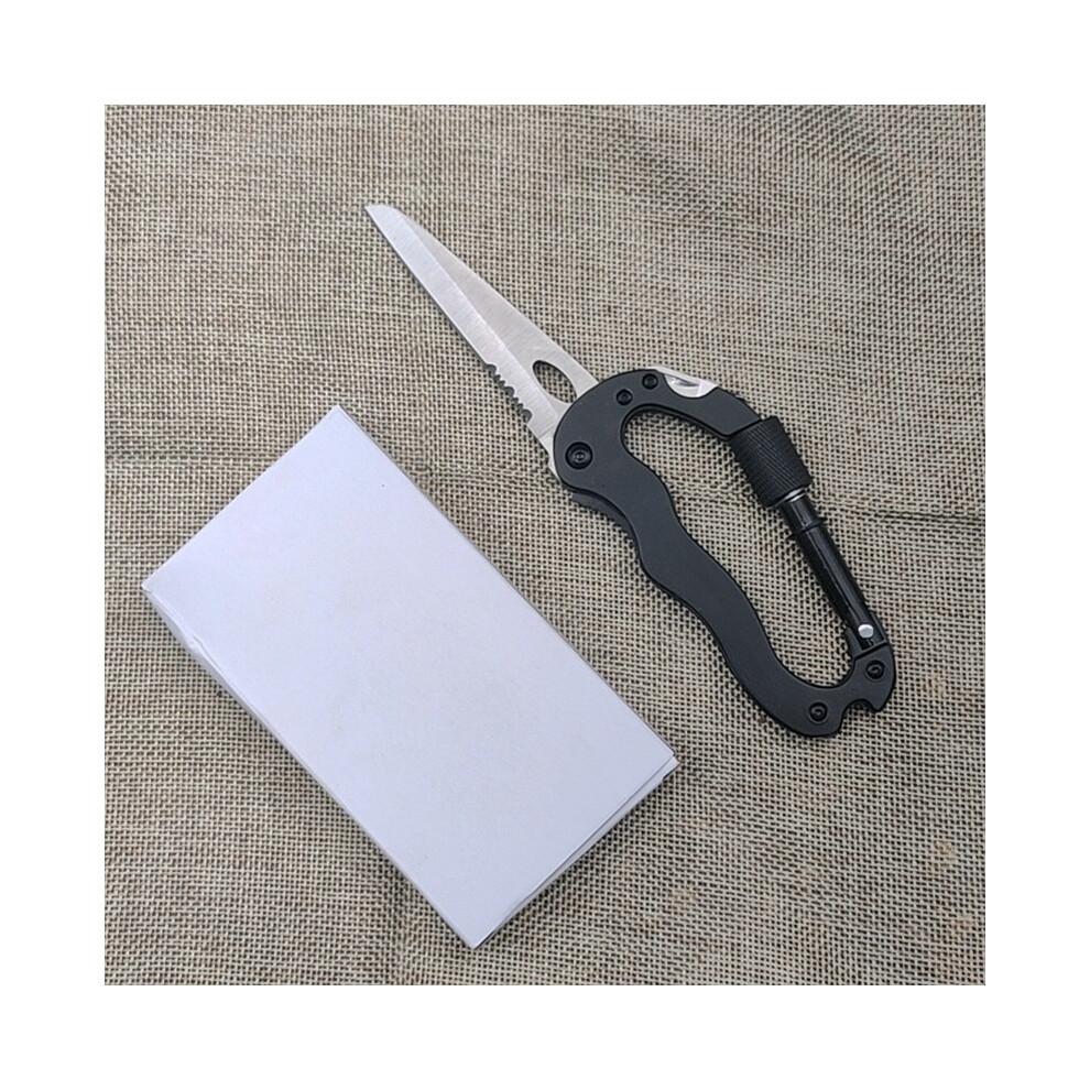 (HY14-Black) Mountain Climb EDC Stainless Steel Mini Knife Carabiner Multitool Folding Pocket Portable Outdoor Pocket Knife Military