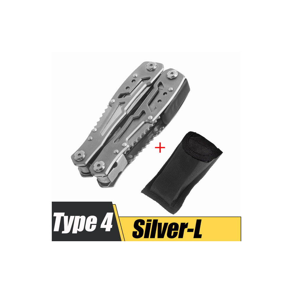 (Type 4 Silver) Multifunction Stainless Steel Pocket Knife Pliers Folding Pliers Multi-tool Mini Portable Fold Outdoor Multipurpose Repair