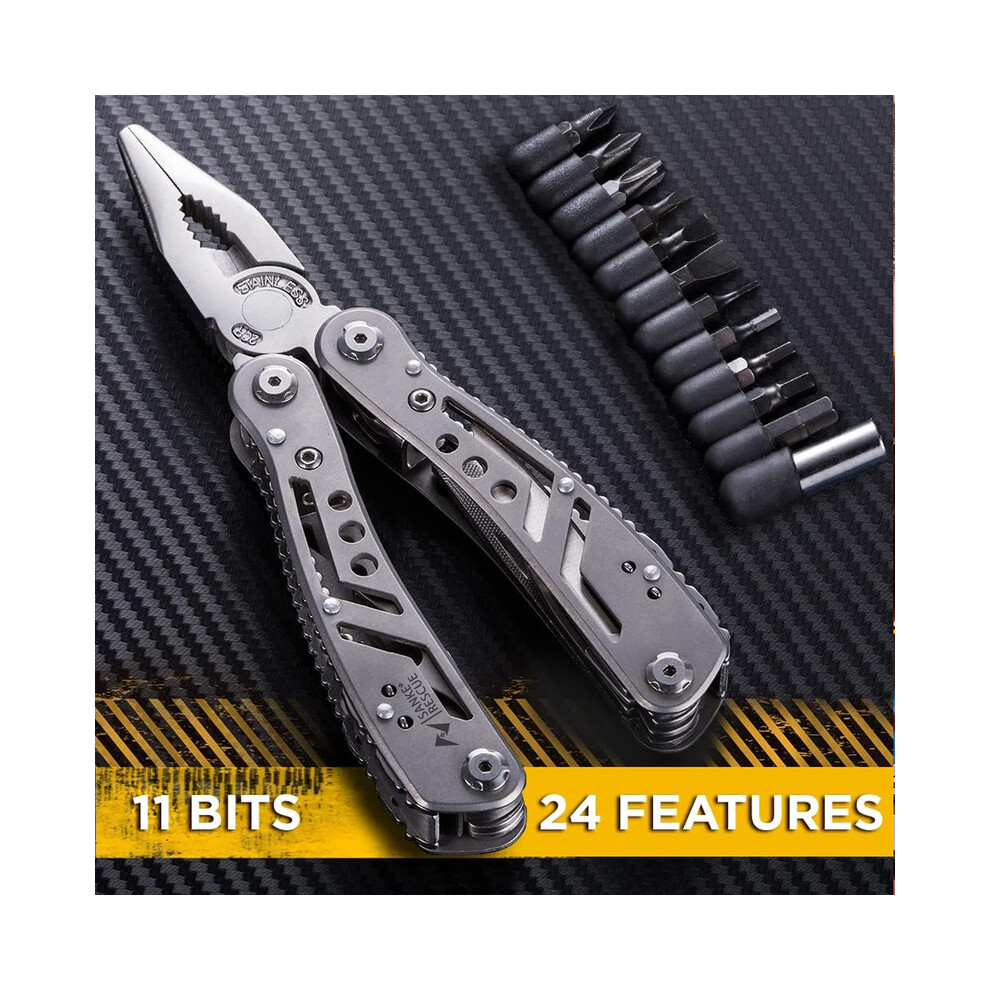 (Steel color) Multitool 24 in 1 Multi Tool Plier Wire Stripper Folding Pliers Outdoor Camping Portable Folding Pocket Pliers Knife Hiking