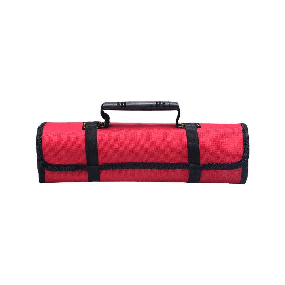 (Red) New Large Oxford Cloth Wrench Storage Bag with Handle Portable Multi-functional Spanner Tool Organizer Folding Pouch for