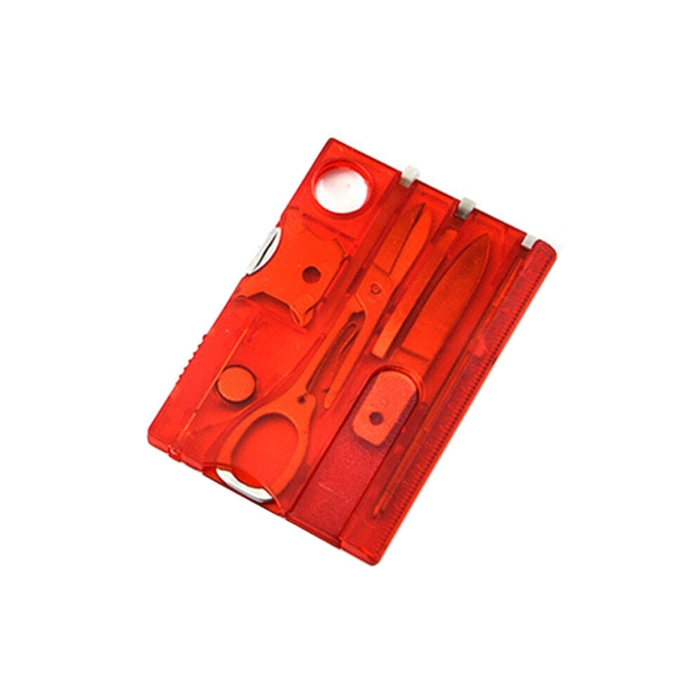 (Red) 12 in 1 Portable Credit Card Multitool Multifunction Outdoor Pocket Camping Hiking Equipment Survival Wallet Tool Gear