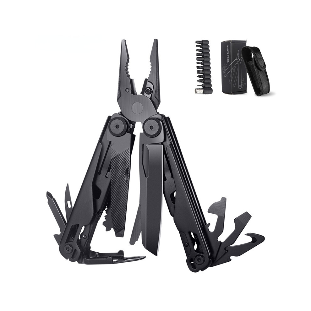(Black) Multifunctional Pliers Outdoor Home Compact Portable Emergency Folding Knife Pliers Wrench Tool Car Portable Pliers Tool