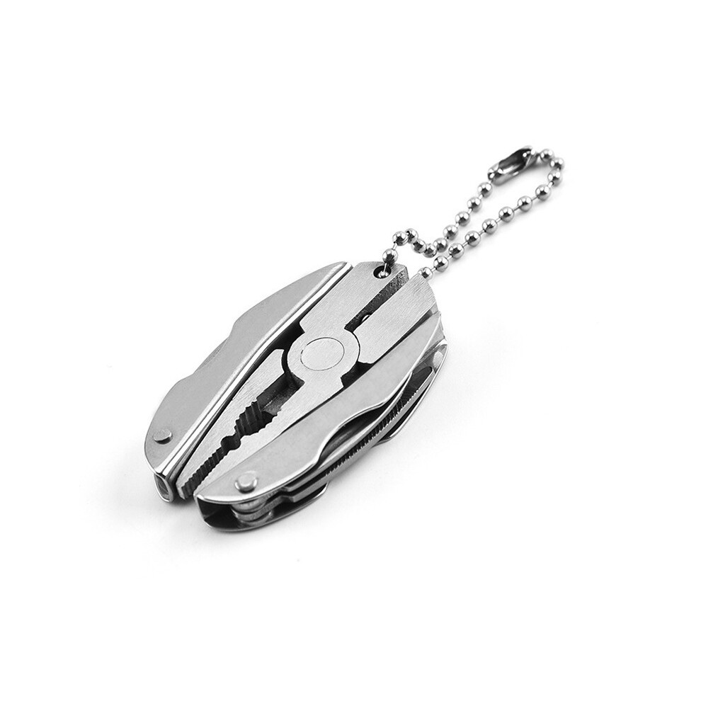 (Silver) Pocket Multi-tools Plier Mini Portable Folding Multifunction Plier Clamp Keychain Screwdriver Hiking Camping Equipment EDC