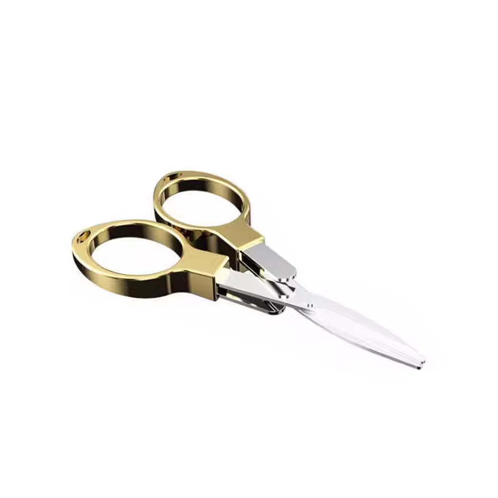(Gold) 1PCS Metal Portable Folding Scissors Carbon Steel Line Cutting Tools Mini Hand Tool Supplies Multifunctional Needlework