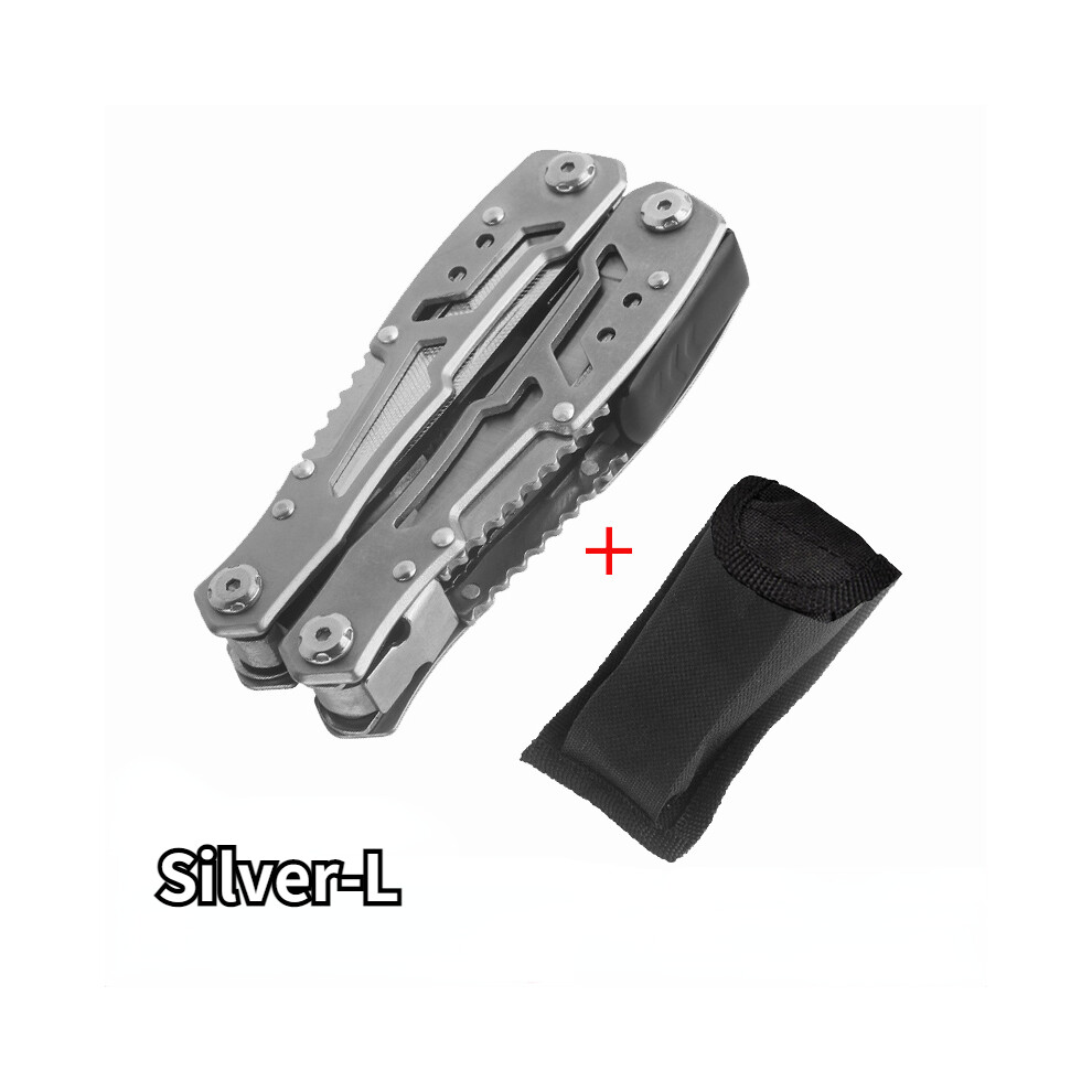(Silver-L) Multifunction Stainless Steel Multi-tool Pocket Knife Pliers Folding Pliers Mini Portable Folding Pliers Folding Blade Knife
